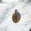 18K Yellow Gold Virgen Guadalupe Pendant With Green/Fucshia/White Zircons / 3.5gr