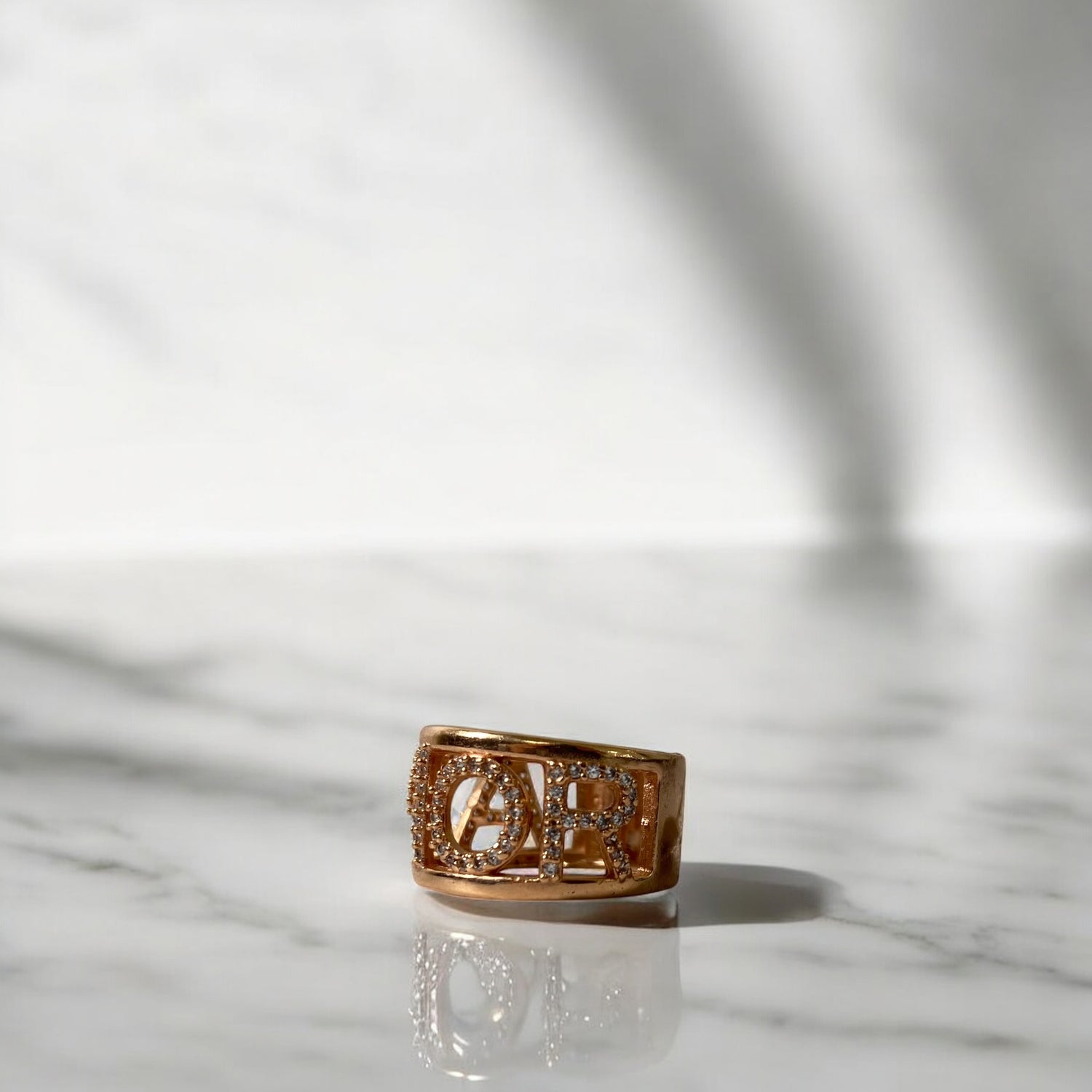 18K Rose Gold Amor Ring With Zircons / 7.5gr / Size 6