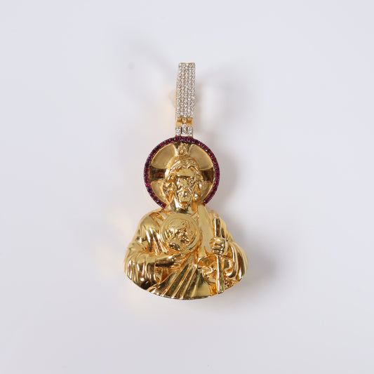 10K Yellow Gold San Judas Pendant 0.23Ct Lab Dia / 23.1gr / 2in