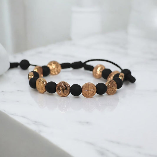 18K YG Saint Benito Bracelet Tejido / 6gr / Adjustable /