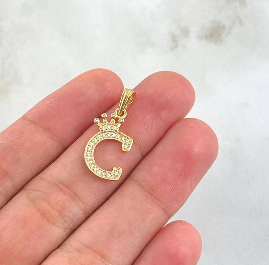 18K YG Letter C With Crown Pendant / 1.2gr / 1in
