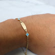 14K YG Baby Roll-on Name Plate With Sky Blue Clover Bracelet / 1.53gr / 1.9mm / 6in