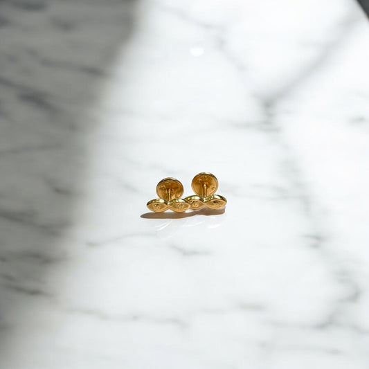 18K Yellow Gold Eyes Sun Stud Earrings / 0.5gr