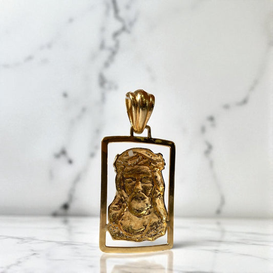 18K Yellow Gold Jesus Face Pendant With Zircons / 22.2gr