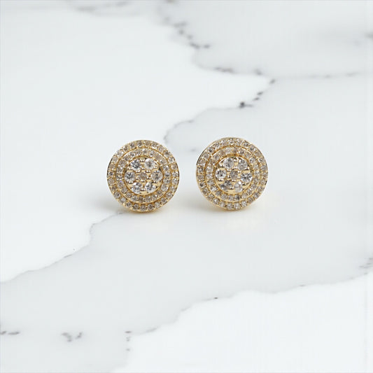 10K YG Diamond Triple Round Luxury Stud Earrings / 1.45gr / 8mm / D 0.40Ct