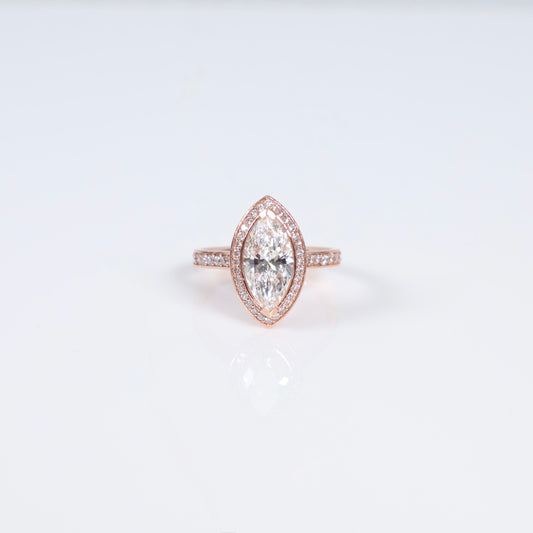 14K RG Lab Diamond Marquise Brilliant With Certificate Engagement Ring / 4.8gr / Sz 6 3/4 / 2Ct Lab / E / VS1