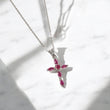 18K White Gold Ruby Cross Jewelry Set / 4.5gr / 17in