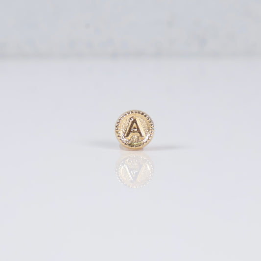 18K YG Letter A Mate  Bordered Circle Ironwork / 0.37gr / 8mm /