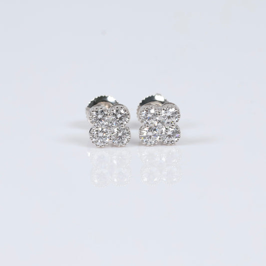 14K WG Lab Diamond Clover Stud Earrings / 1.24gr / 8mm / 0.97 CTTW Lab VS / E-F