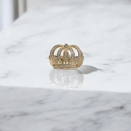 10K YG Crown Rings / 9.53gr / Sz 11 / White Zircons