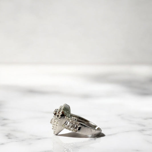 14K White Gold Diamond Heart Ring 1,24Ct Dia / 5,2gr / Size 7