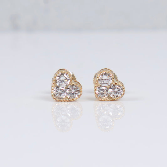14K YG Lab Diamond Heart Stud Earrings / 1.93gr / 8mm / 0.96 CTTW Lab VS / E-F