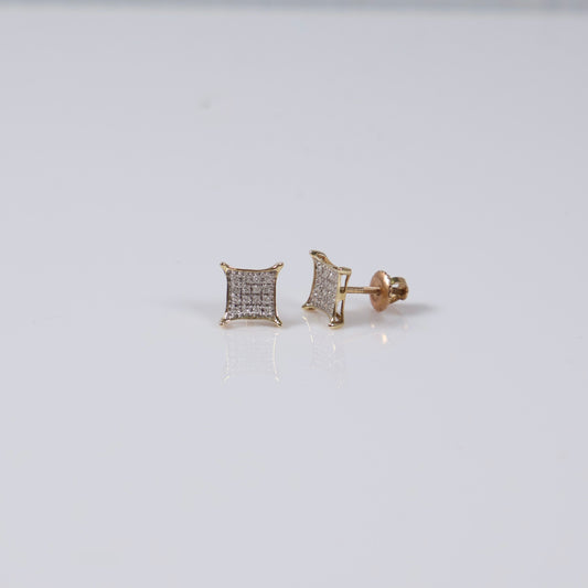 14K YG Diamond  Square Stud Earrings / 0.8 gr / 7mm / Ct Dia