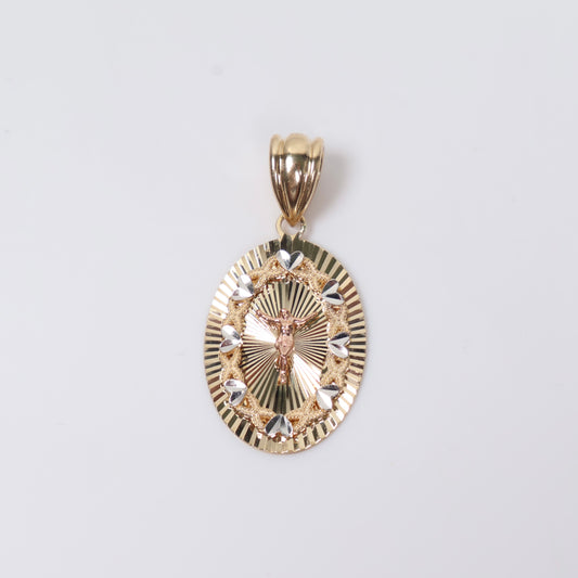 14K 3 Tone Oval Crusifix Pendant / 3.1gr / 1in /
