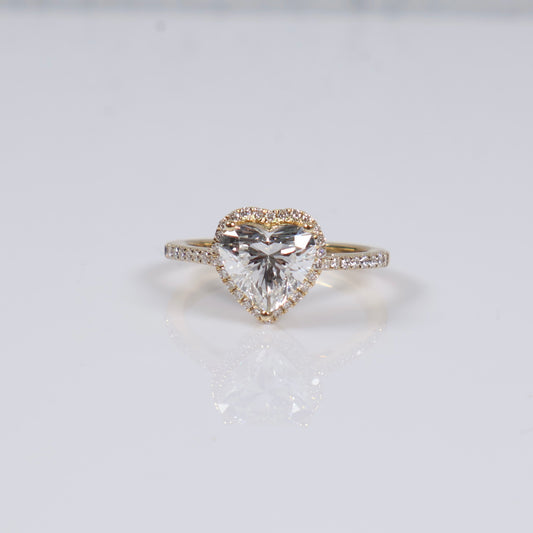 14K YG Lab Diamond Heart Cut Brilliant With Certificate Engagement Ring / 3.24gr / Sz 7 / 1.98 CTTW Lab VS / E-F