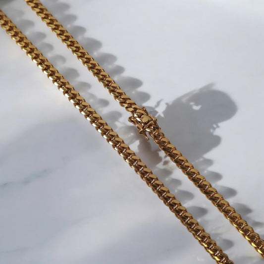 10K YG Micro Cuban Chain / 49.06gr / 5.2mm / 24.5in /