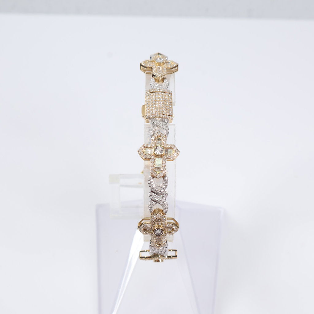 10K 2 Tone Diamond Cross-Infinite Bracelet / 17.1gr / 6mm / 8in / 4.35Ct / VS2-SI / G-H