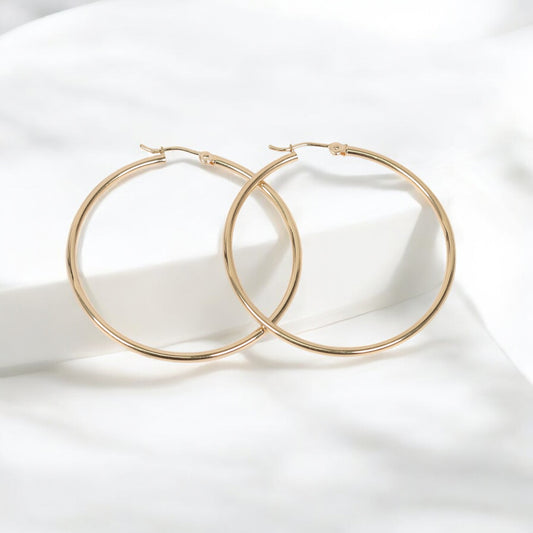 14K YG Fashion Hoop Earrings / 3.72gr / 2in /