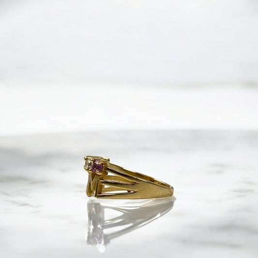 14K Yellow Gold Mom Ring With Zirconia / 3.4gr / Size 7.5