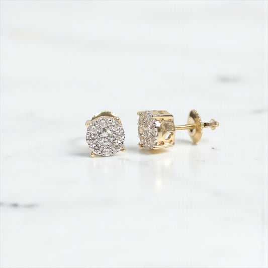 14K YG Diamond Luxury Stud Earrings / 2.12gr / 7mm / D-0.75Ct