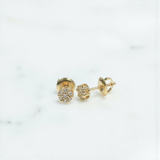 10K YG Diamond Little Flower Stud Earrings / 1gr / 5mm / D-0.15Ct