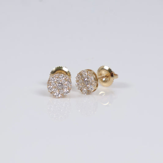 14K YG Lab Diamond Flower Round Stud Earrings / 1.38gr / 8mm / 0.97 CTTW Lab VS / E-F