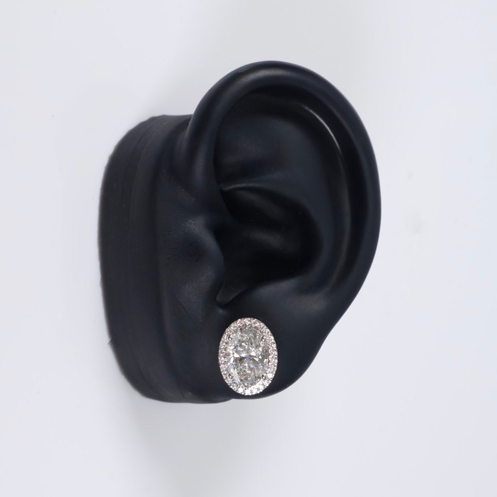 14K WG Lab Diamond Oval Cut Stud Earrings / 3.7gr / 13mm / 4.50Ct Lab / VS / F