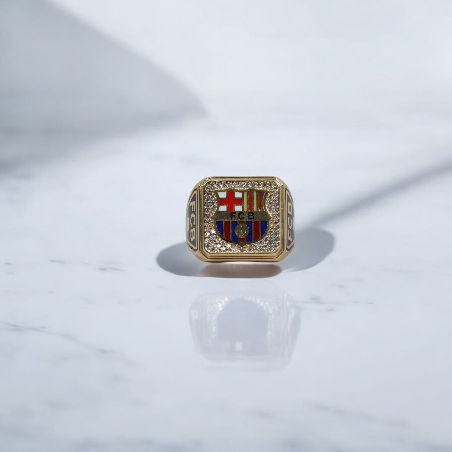 14K YG FCB Football Club Rings / 9.88gr / Sz 10 1/4 / White Zircons