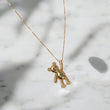18K Yellow Gold Bear Jewelry Set With Green/White Zircons / 3.7gr / 17in