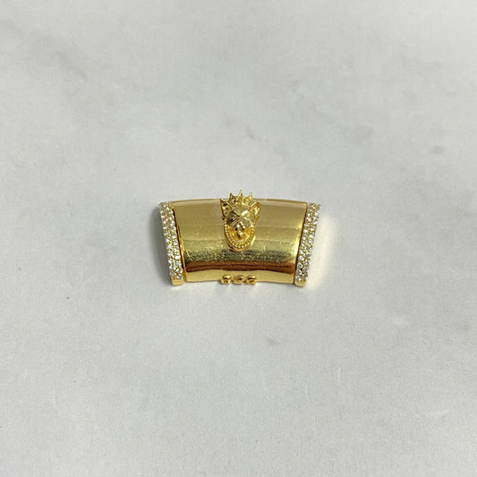 14K Yellow Gold Diamond On The Size Sleek Lock With Panther / 3gr / 9mm / 0.6in