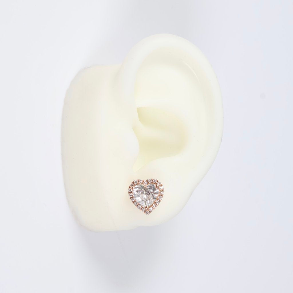 14K RG Lab Diamond Heart Stud Earrings / 3.1gr / 10mm / 2.50Ct Lab / VS / F