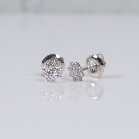 14K WG Lab Diamond Mini Petal Flower Stud Earrings / 0.72gr / 5mm / 0.25 CTTW Lab VS / E-F