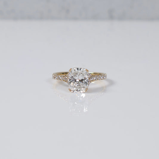 14K YG Lab Diamond Cushion Brilliant With Certificate Engagement Ring / 2.31gr / Sz 7 / 2.49 CTTW Lab VS / E-F