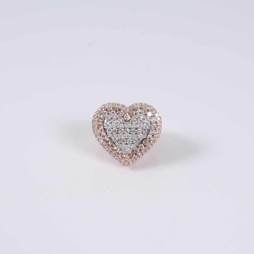 10K RG Diamond Double Heart Ring / 10.17gr / Sz 7 / 4.80Ct / VS2-SI / G-H
