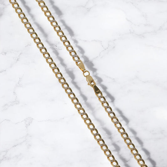 14K Yellow - White Gold American Cuban Link Chain Diamond Cut / 5.4gr / 3.7mm / 22in
