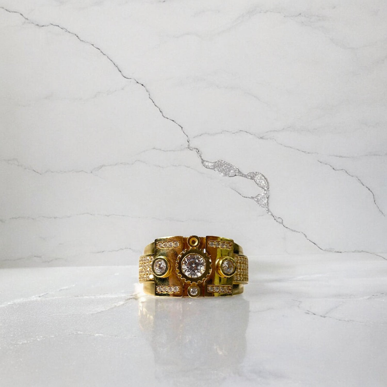 14K Yellow Gold Vintage Ring With Zircons / 9.2gr / Size 10