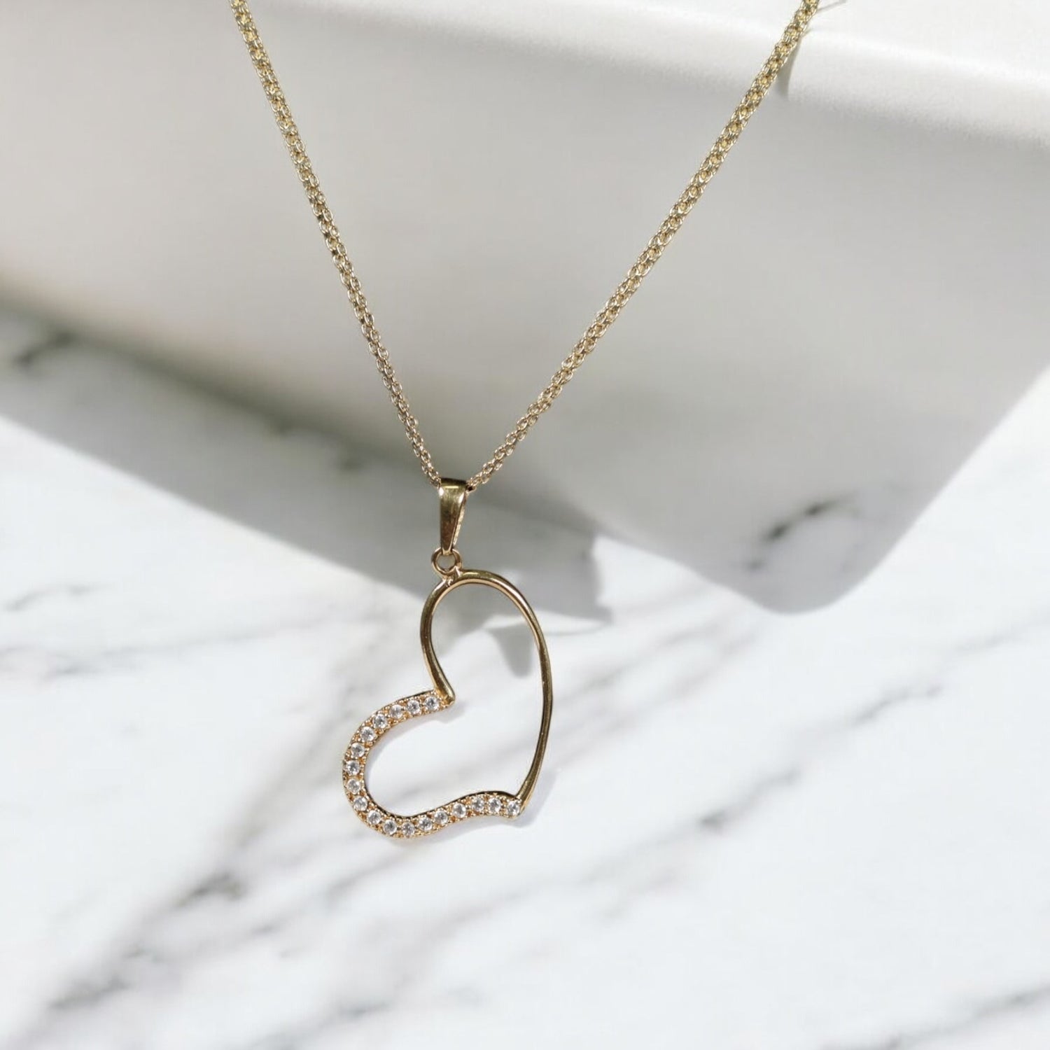 18K YG Heart Set Jewelry / 4gr / 1.5mm / 18in / Zircons