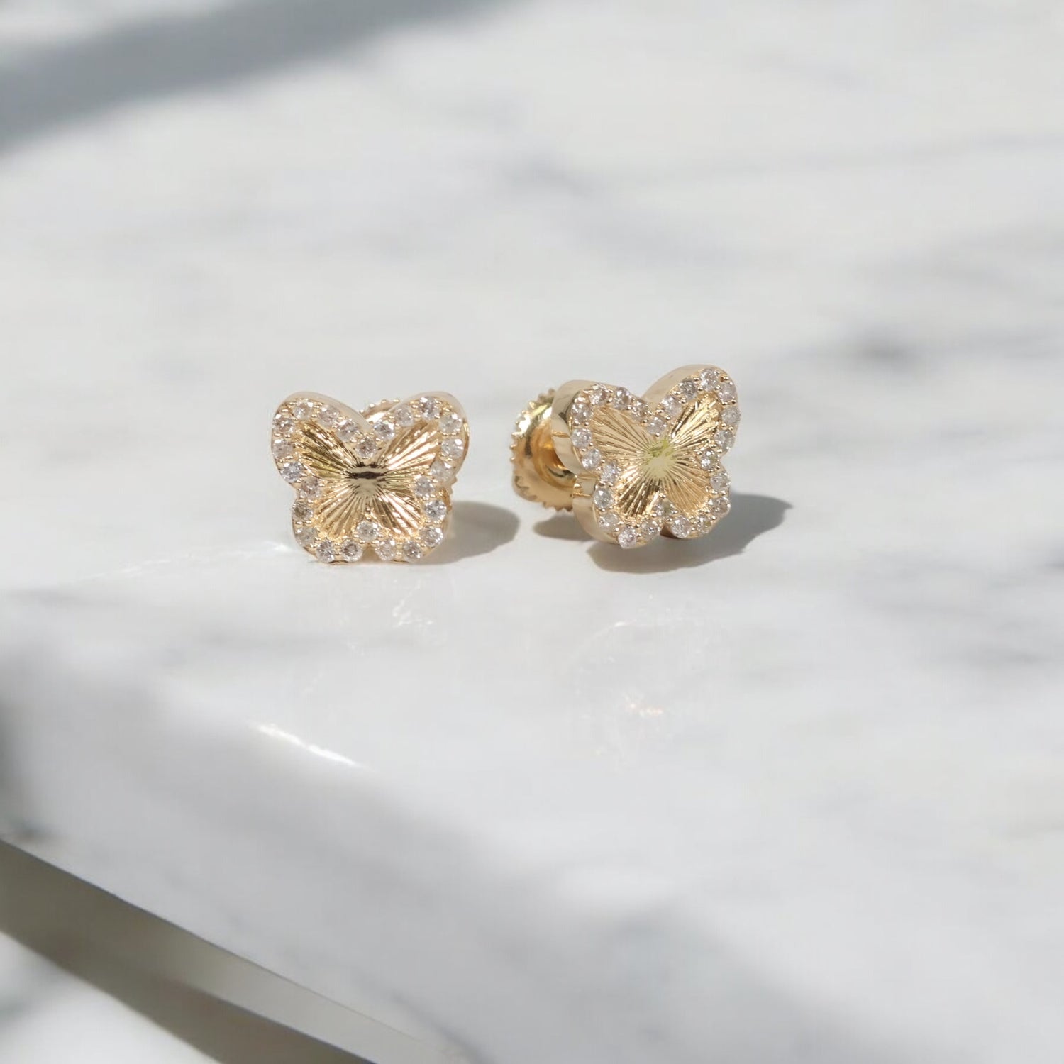 14K YG Diamond Butterfly Stud Earrings / 2.44gr / 9mm / 0.45Ct Dia