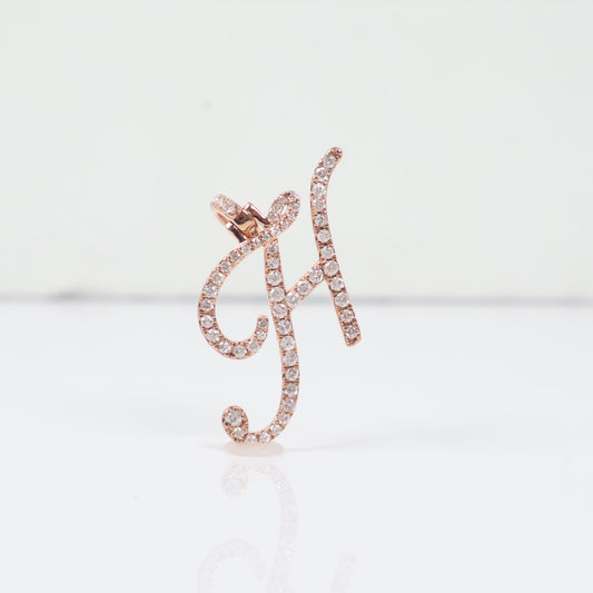 10K RG Diamond Letter H Italics Pendant / 2.55gr / 1in / D-0.80Ct