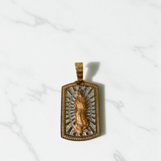 18K Three Colour Gold Virgen Guadalupe Pendant With Zircons / 12.6gr