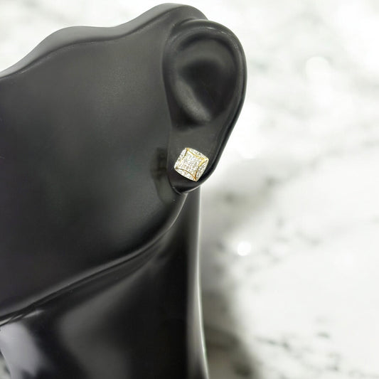 10K Yellow Gold Diamond Square Stud Earrings 0.12Ct Dia / 0.52gr