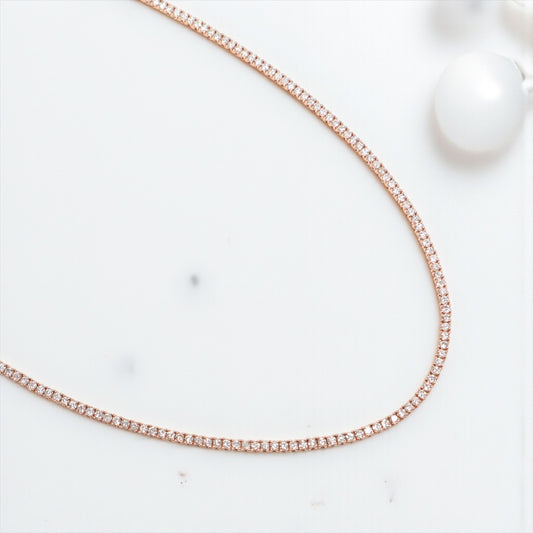 14K RG Diamond Tennis Chain / 14.06gr / 2mm / 20in / D-5Ct