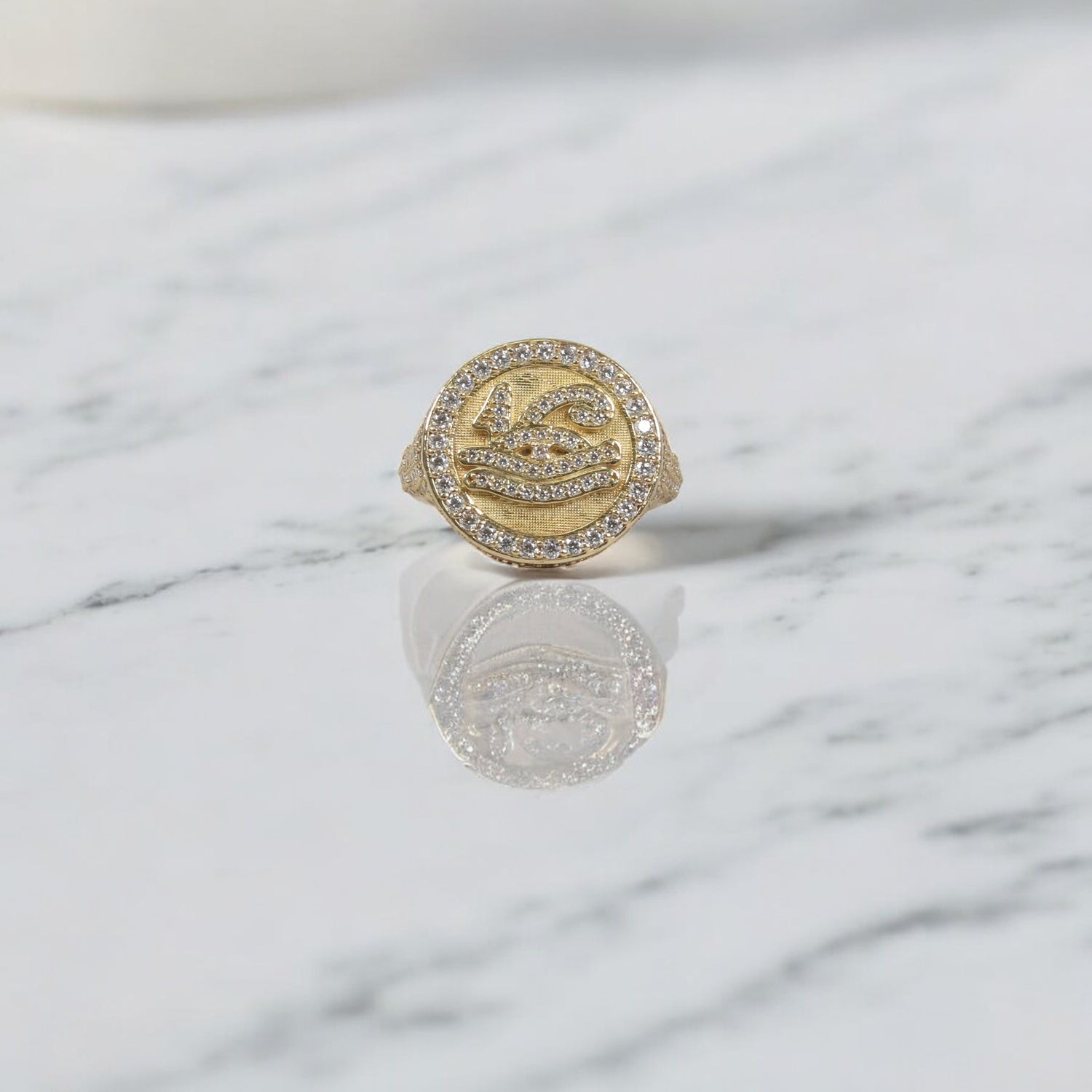 10K YG Egyptian Ankh Eye Fashion Rings / 8.73gr / Sz 11 / White Zircons