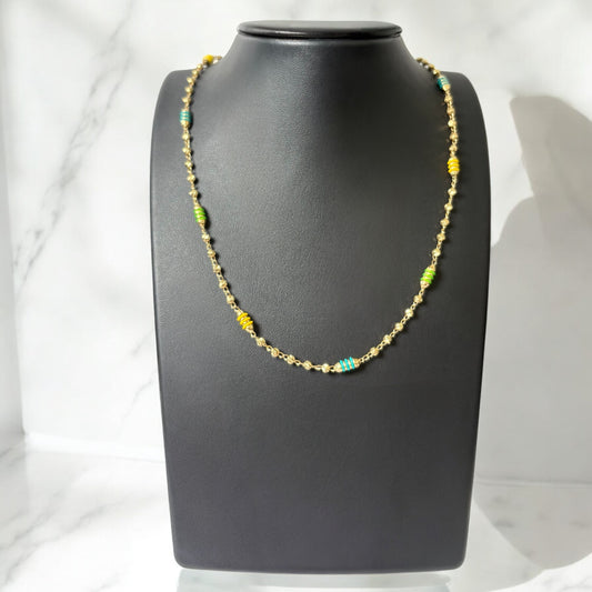 18K Yellow Gold Rustic Cylinder-Military Balls Diamond Cut Chain Colored Rubber / 8.1gr / 4mm / 18in