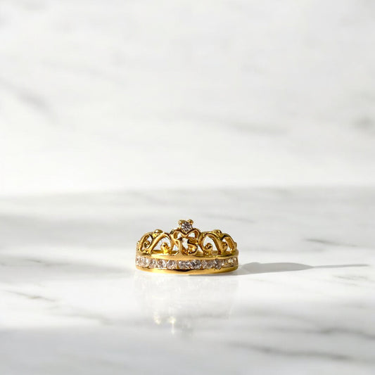 18K Yellow Gold Tiara Ring With Zircons / 3gr / Size 6