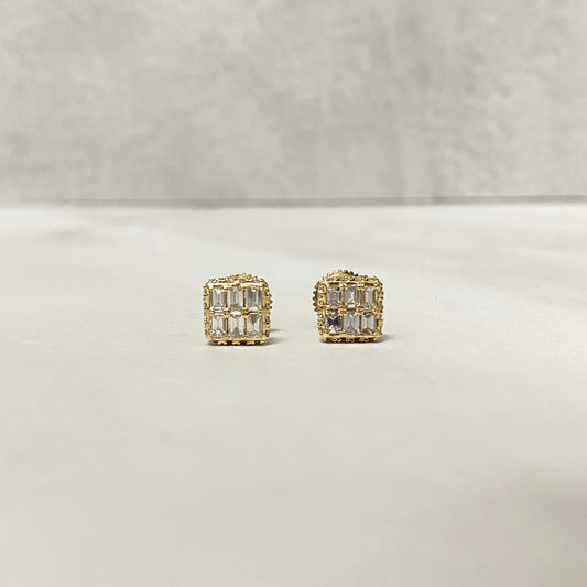 14K Yellow Gold Diamond Square Luxury Stud Earrings 0.81Ct Dia Vs/Si / 1.75gr / 7mm
