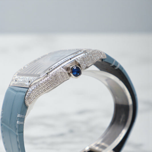 Cartier Santos Light Blue Bustdown XL Watch