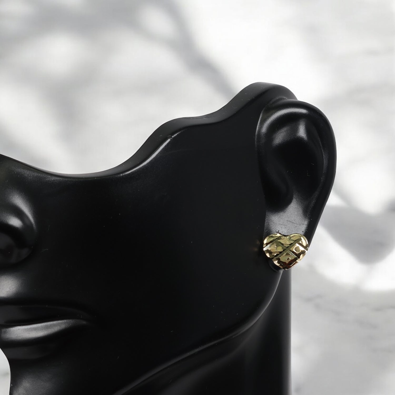 14K YG Heart Stud Earrings / 1gr / 9mm /