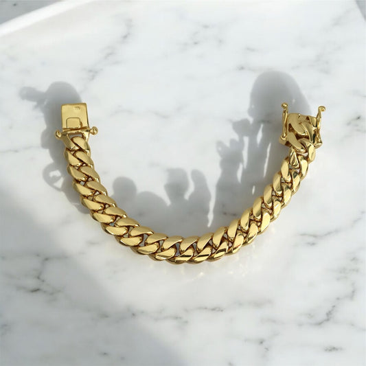 14K YG Cuban Links Bracelet / 109.1gr / 13.7mm - 7.5in
