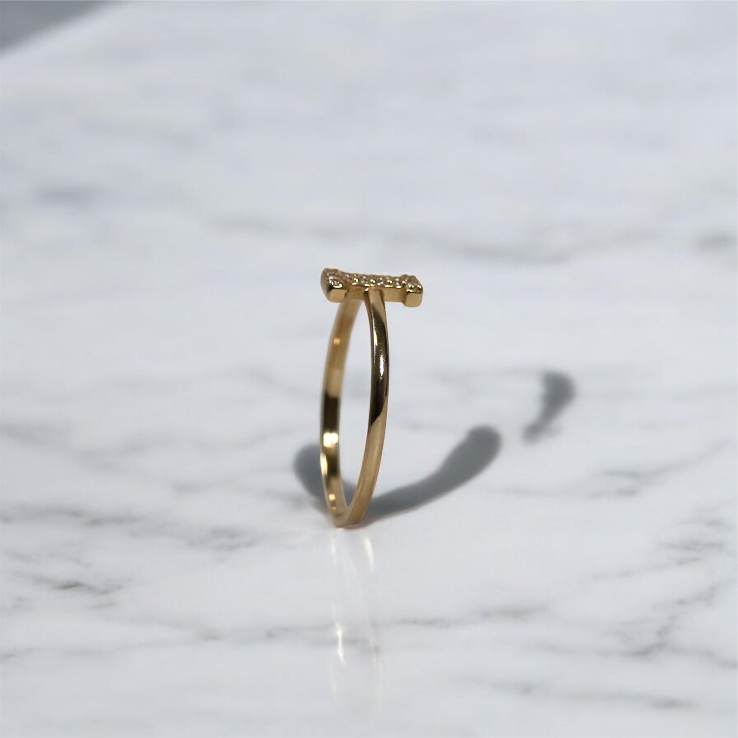 14K YG Letter I Ring / 1.16gr / Sz 7.5